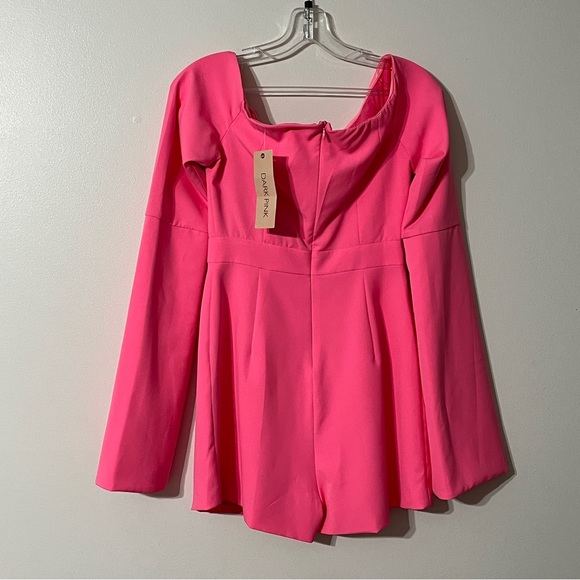 Dark Pink Cut Out Romper With Oversize Sleeves - Picture 5 of 7